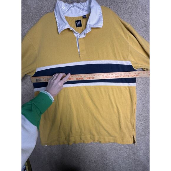 Vtg Y2K Rugby Shirt Mens XXL Yellow Navy Stripe Preppy Cotton Classic Pullover - Picture 13 of 16